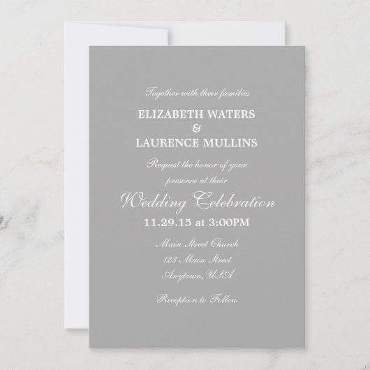 Gris Gris clair Faire-part de mariage simple (Devant)