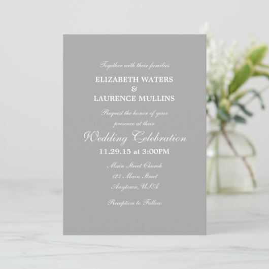Gris Gris clair Faire-part de mariage simple (Debout devant)