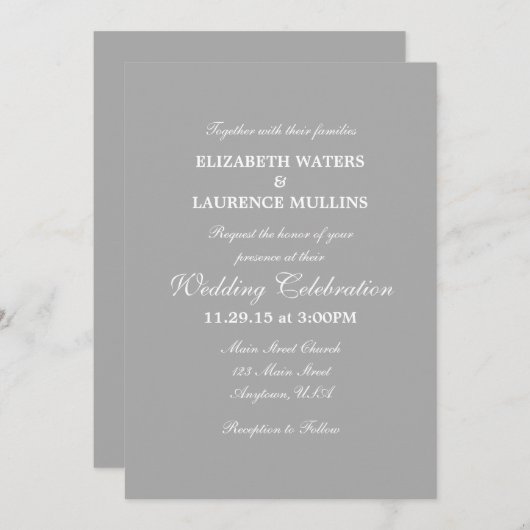 Gris Gris clair Faire-part de mariage simple (Devant / Derrière)