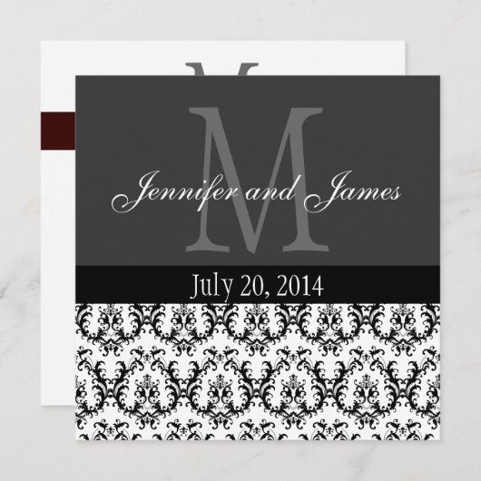 Gris gris de faire-part de mariage de monogramme (Devant / Derrière)