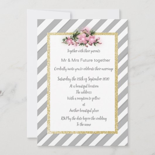 Gris Gris Fleur rose invitation nouvel or (Devant)