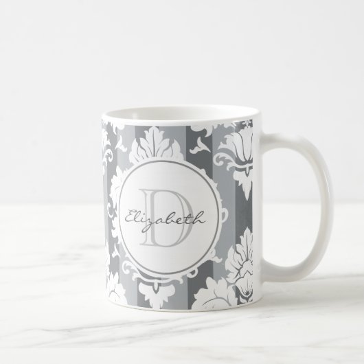 Gris Gris Frappe Damas Monogramme Mug (Droite)