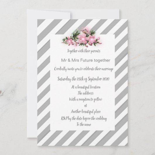 Gris Gris Gris rose fleur invitation mariage nouve (Devant)