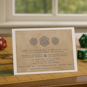 Gris Grunge D20 Dice Gamer Faire-part de mariage
