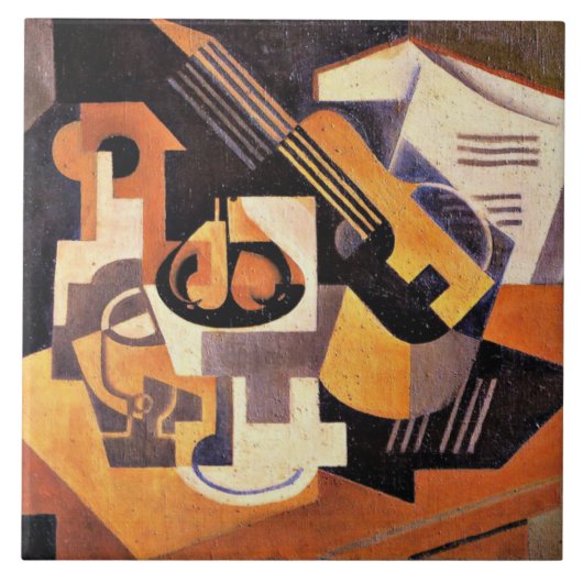 Gris - Guitar en Fruit Dish op een tafel Tegeltje (Voorkant)