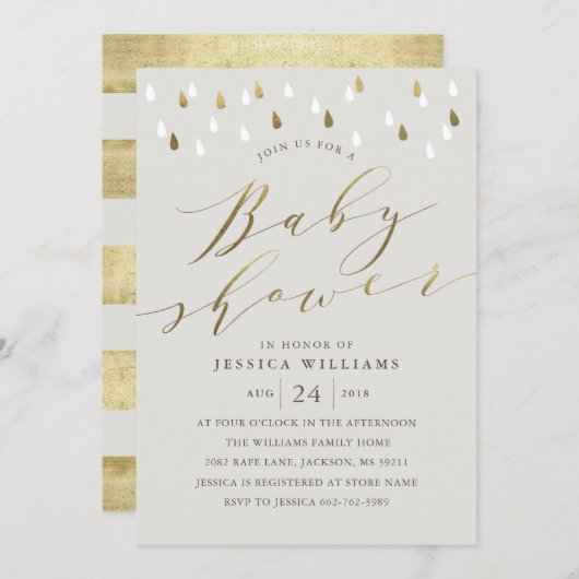 Gris invitation de baby shower de script de l'indi (Devant / Derrière)