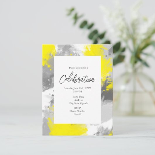 Gris Jaune Abstrait Brushstrokies Invitation (Debout devant)
