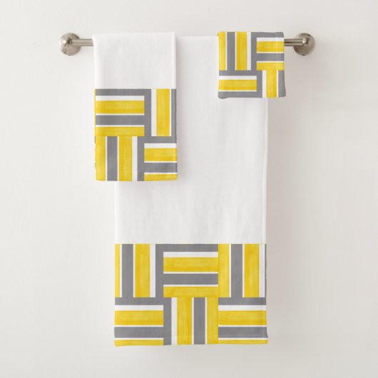 Gris Jaune Blocs Blancs Motif moderne (En situation)