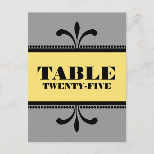 Gris/Jaune Fancy Art Déco Numéro de table Carte po (Devant)