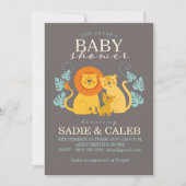 Gris, Jaune, Jungle Lion Baby shower Invitation (Devant)