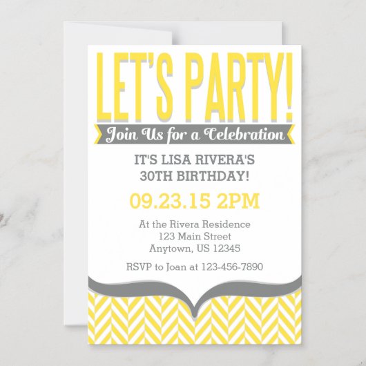 Gris Jaune Moderne Magnétique Invitations d'annive (Recto)