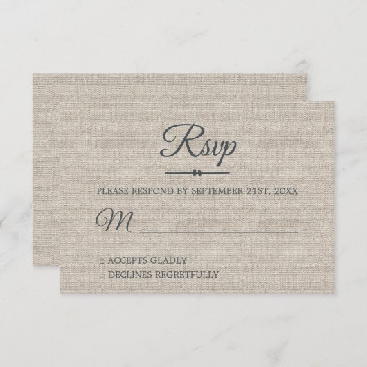 Gris Lin Chic Script Mariage Carte RSVP (Devant / Derrière)