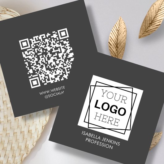 Gris | Logo | Carte de visite de Carré de code QR