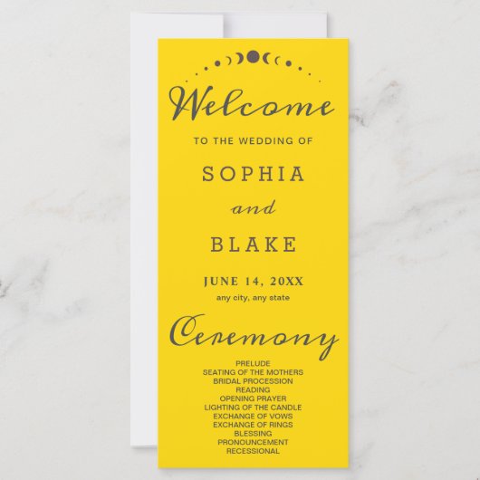 Gris Lune Phases Gold Wedding Programme (Devant)
