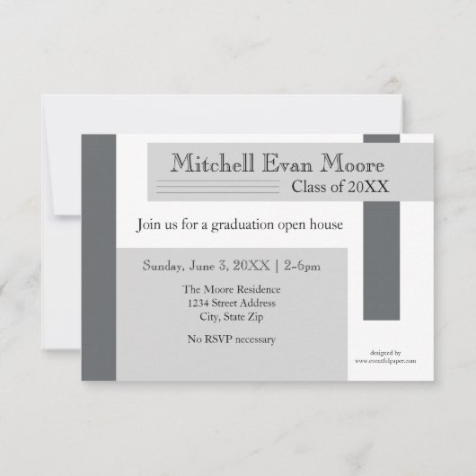 Gris moderne - 3x5 Faire-part de graduation (Dos)