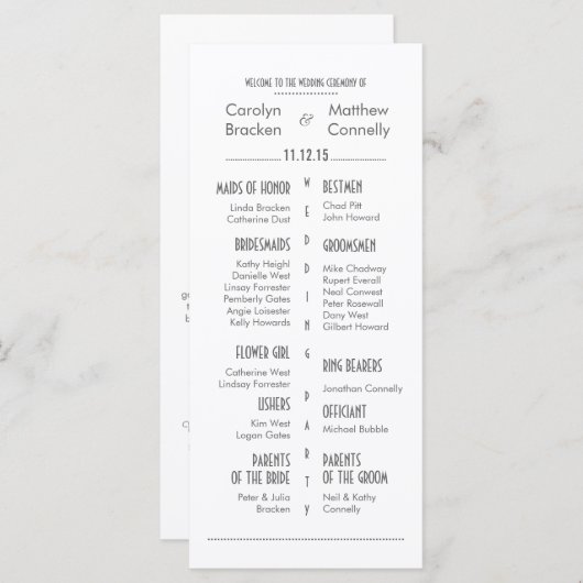 Gris moderne chic | Carte rack du programme de mar (Devant / Derrière)