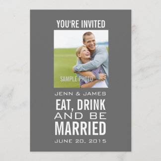 Gris moderne photo mariage invitations