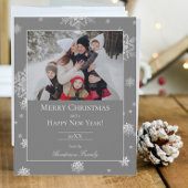 Gris Moderne Snowflakes Flat Holiday Carte photo