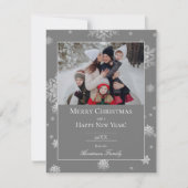 Gris Moderne Snowflakes Flat Holiday Carte photo (Devant)