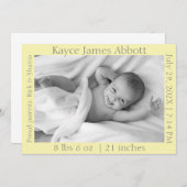 Gris moderne sur Faire-part bébé jaune pastel (Devant / Derrière)