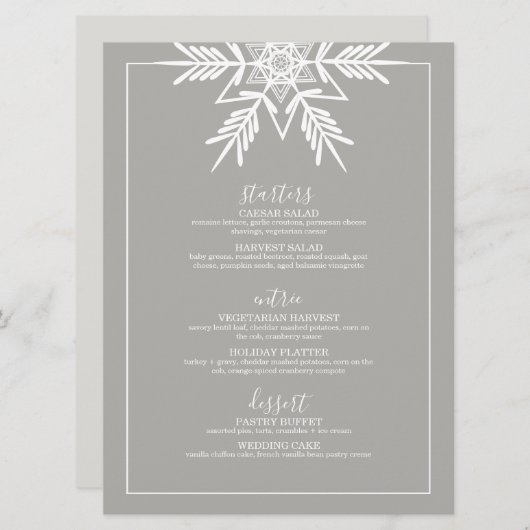 gris moderne WINTER WONDERLAND Menu mariage (Devant / Derrière)