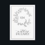 Gris Monogramme Détails du Mariage Carte de boîtie<br><div class="desc">Nous aimons cette carte de détails gris moderne et tendance ! Simple, élégant et oh-so-joli, il présente une couronne feuilletée dessinée à la main encerclant un monogramme mariage moderne. Il est personnalisé en typographie élégante, et accentué par la calligraphie lettrée à la main. Enfin, il est taillé dans un cadre...</div>