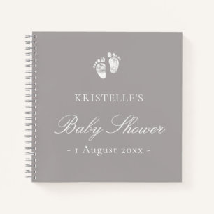 Gris Neutre Bébé Empreinte Baby shower Livre d'inv