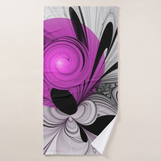 Gris Noir Abstrait Avec Art Fractal Magenta (Serviette de bain)