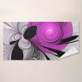 Gris Noir Abstrait Avec Art Fractal Magenta (Serviette de bain)
