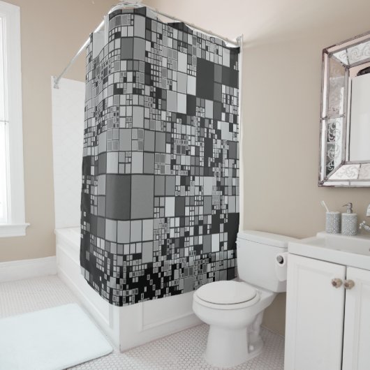 Gris noir blanc géométrique cool rideau de douche (En situation)