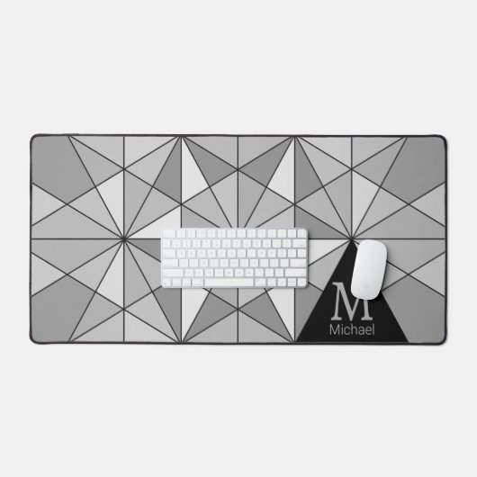 Gris noir blanc rétro Mosaic Triangle Monogramme (Clavier et souris)