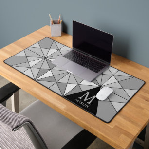 Gris noir blanc rétro Mosaïque Triangle Monogramme