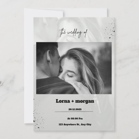Gris noir Faire-part de mariage simple (Devant)
