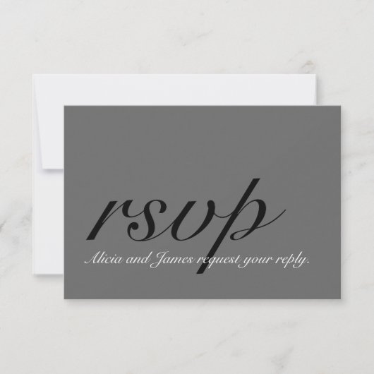 Gris, Noir, Simple RSVP de mariage avec initiale (Devant)