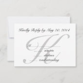 Gris, Noir, Simple RSVP de mariage avec initiale (Dos)