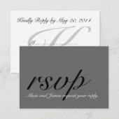 Gris, Noir, Simple RSVP de mariage avec initiale (Devant / Derrière)