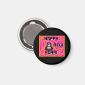 Gris Nouvel An Voeux Arrondi Magnet (Recto/Verso)