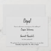 Gris "Oups !" Faire-part Mariage reporté (Devant / Derrière)