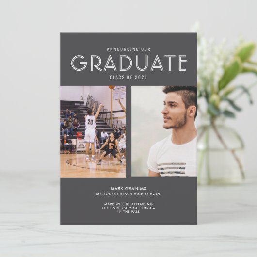 Gris Photo Faire-part de diplôme de l'école second (Debout devant)