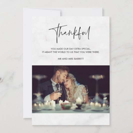 Gris Photo Mariage en marbre gris Carte de remerci (Devant)