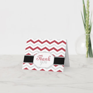 Gris & Red Chevron Trendy Merci Cartes