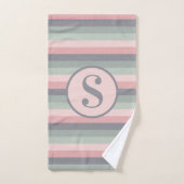 Gris rose et vert horizontal rayé (Serviette à main)