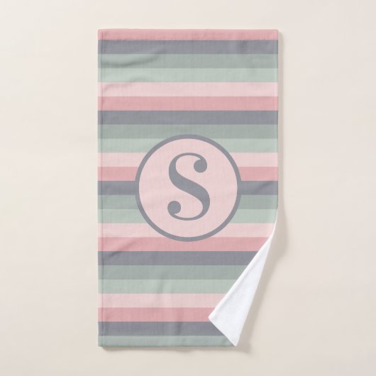 Gris rose et vert horizontal rayé (Serviette à main)