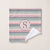 Gris rose et vert horizontal rayé (Gant de toilette)