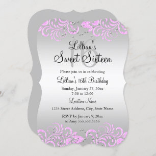 Gris rose floral brun doux 16 Invitation