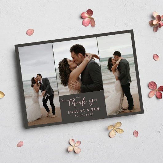 Gris rose lin Retour 3 Photos Mariage Merci