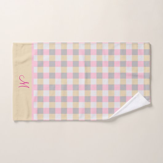 Gris Rose Monogramme Et Plaid Jaune (Serviette à main)