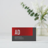 Gris rouge rayure Monogramme Carte de visite éléga (Debout devant)