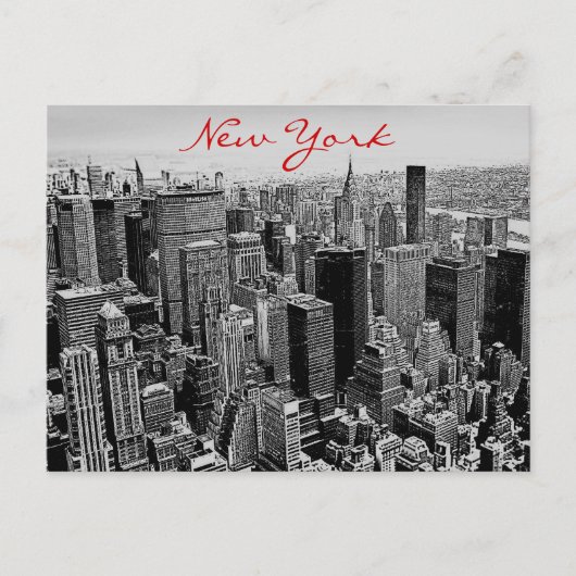 Gris Rouge Script New York City Carte postale (Devant)