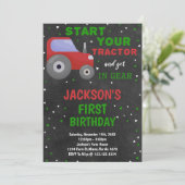 Gris Rouge Tracteur Invitations Anniversaire (Debout devant)